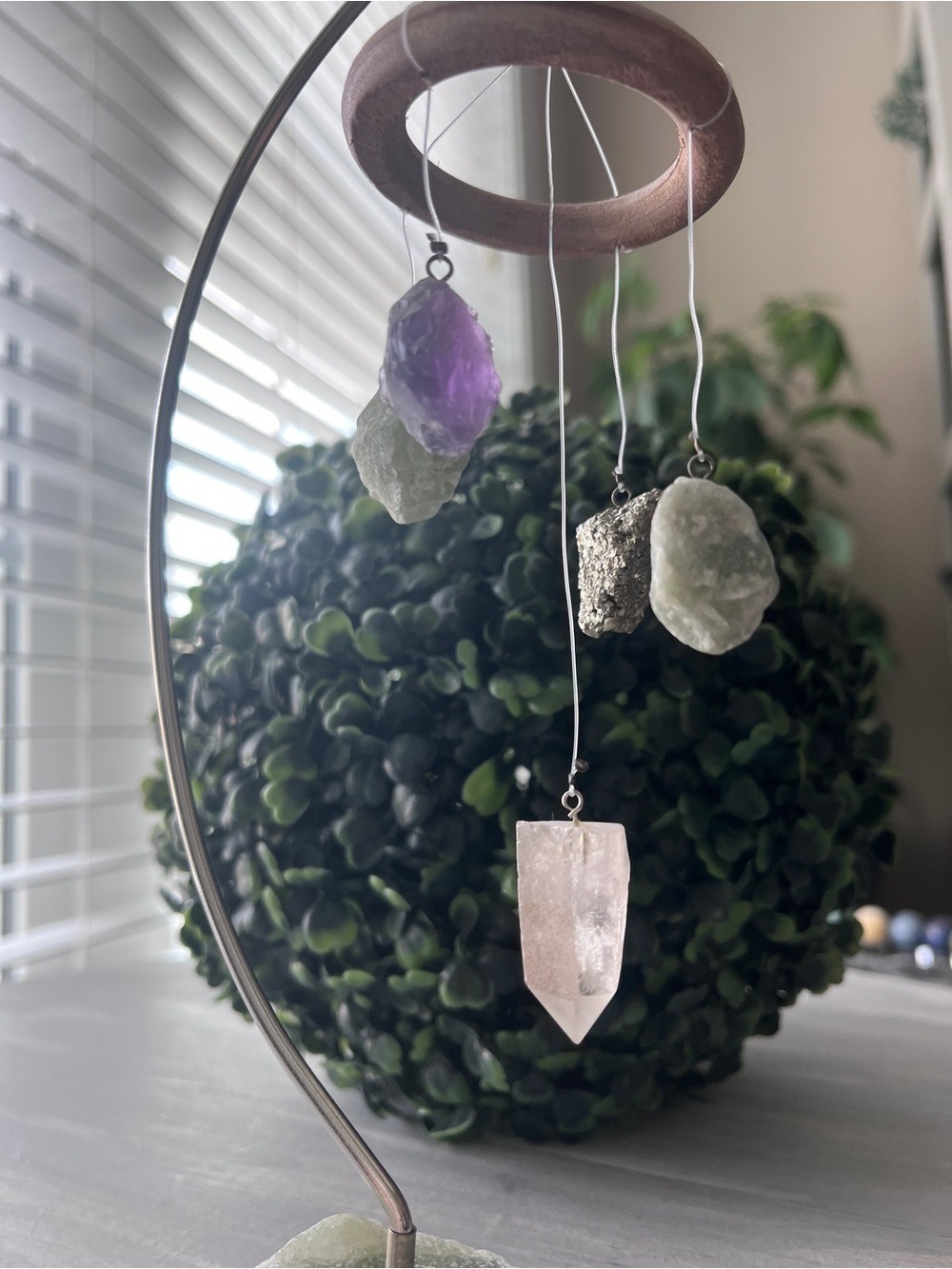 Green aventurine, amethyst, pyrite, and crystal quartz Desk chime - Picture 3 of 5